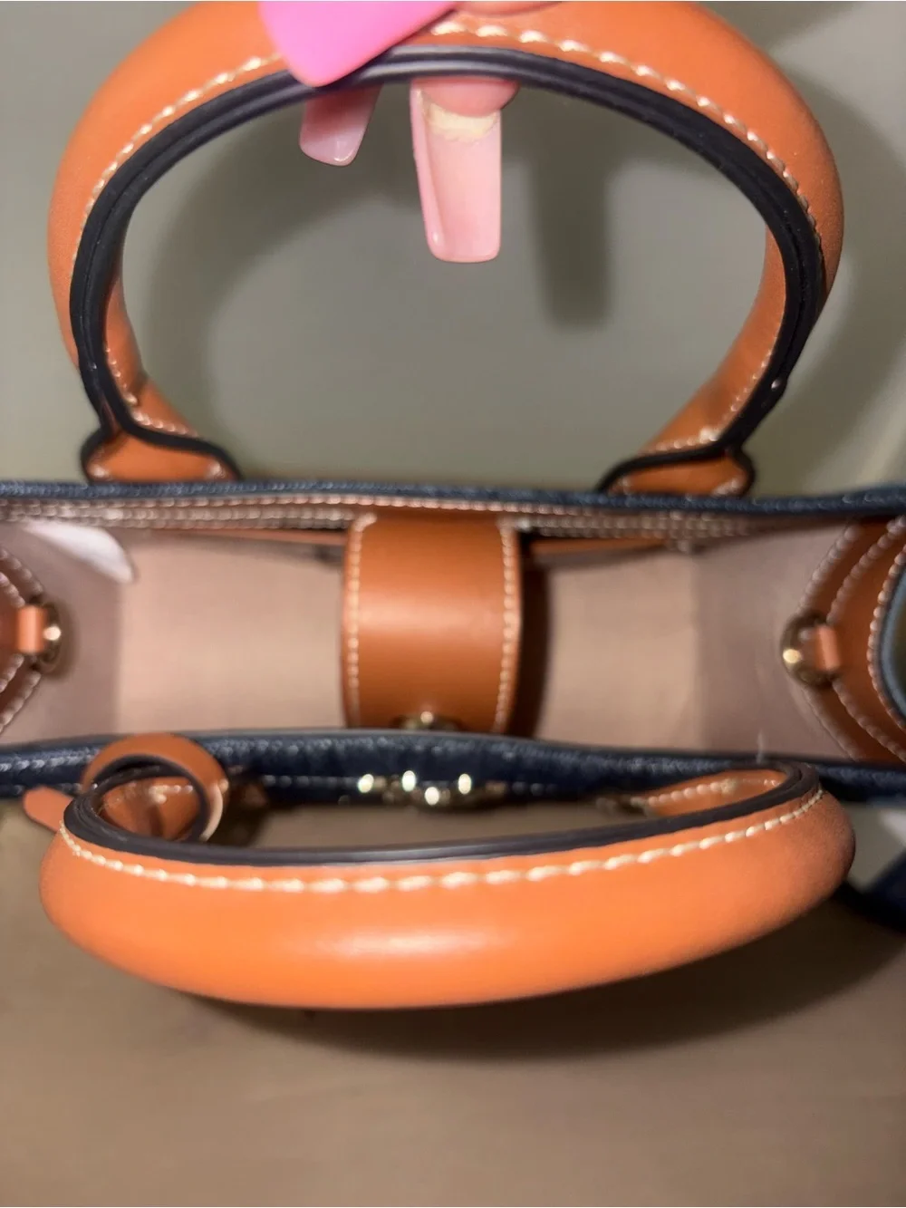 True Religion Denim & Tan Leather Top-Handle/Crossbody Tote